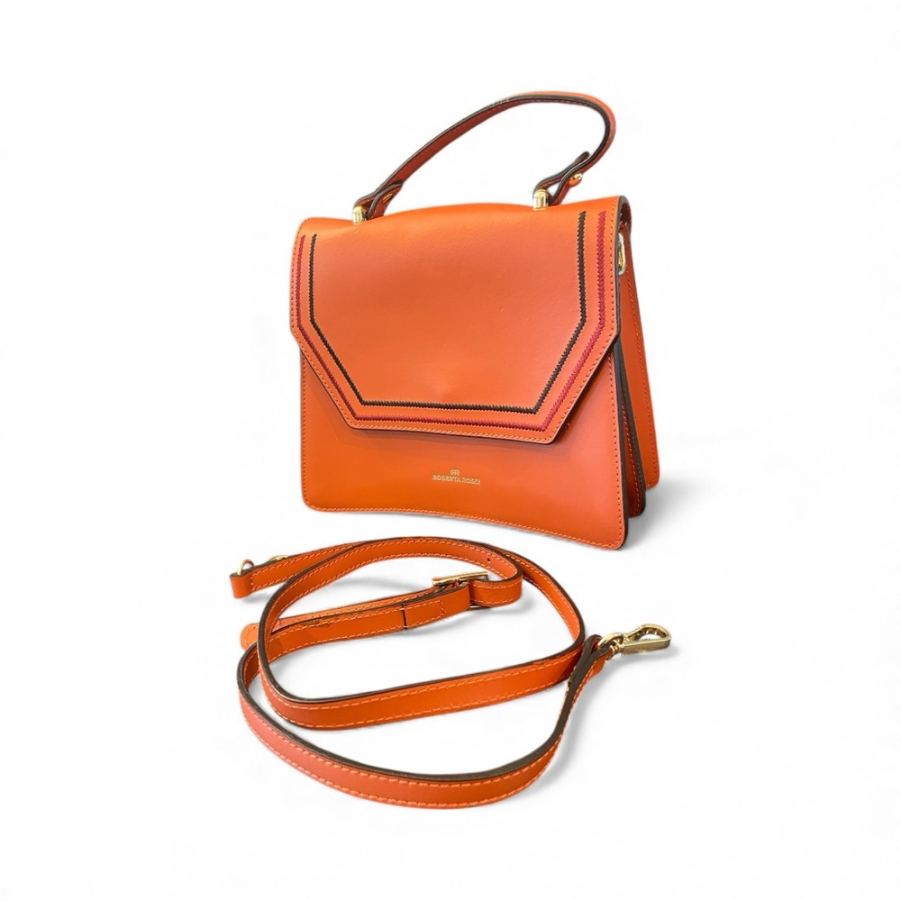 Roberta Rossi Leather Satchel Bag Crossbody Strap ITALY Embroidered Orange EUC